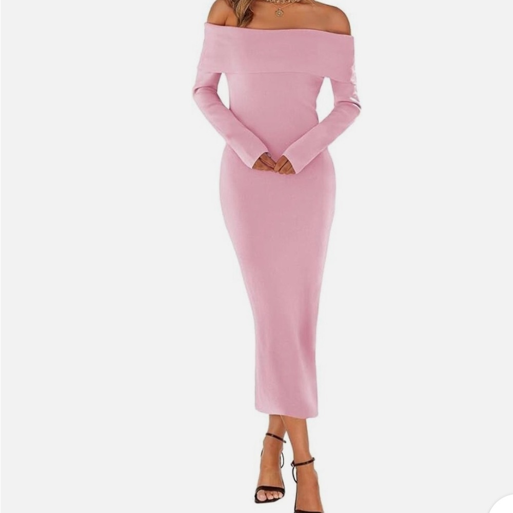 Chic Long Sleeve Pink Dress